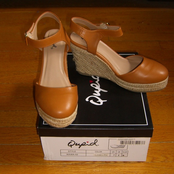 NEW QUPID RENATTA CAMEL ESPADRILLE WEDGE SHOES 7M - Picture 2 of 7